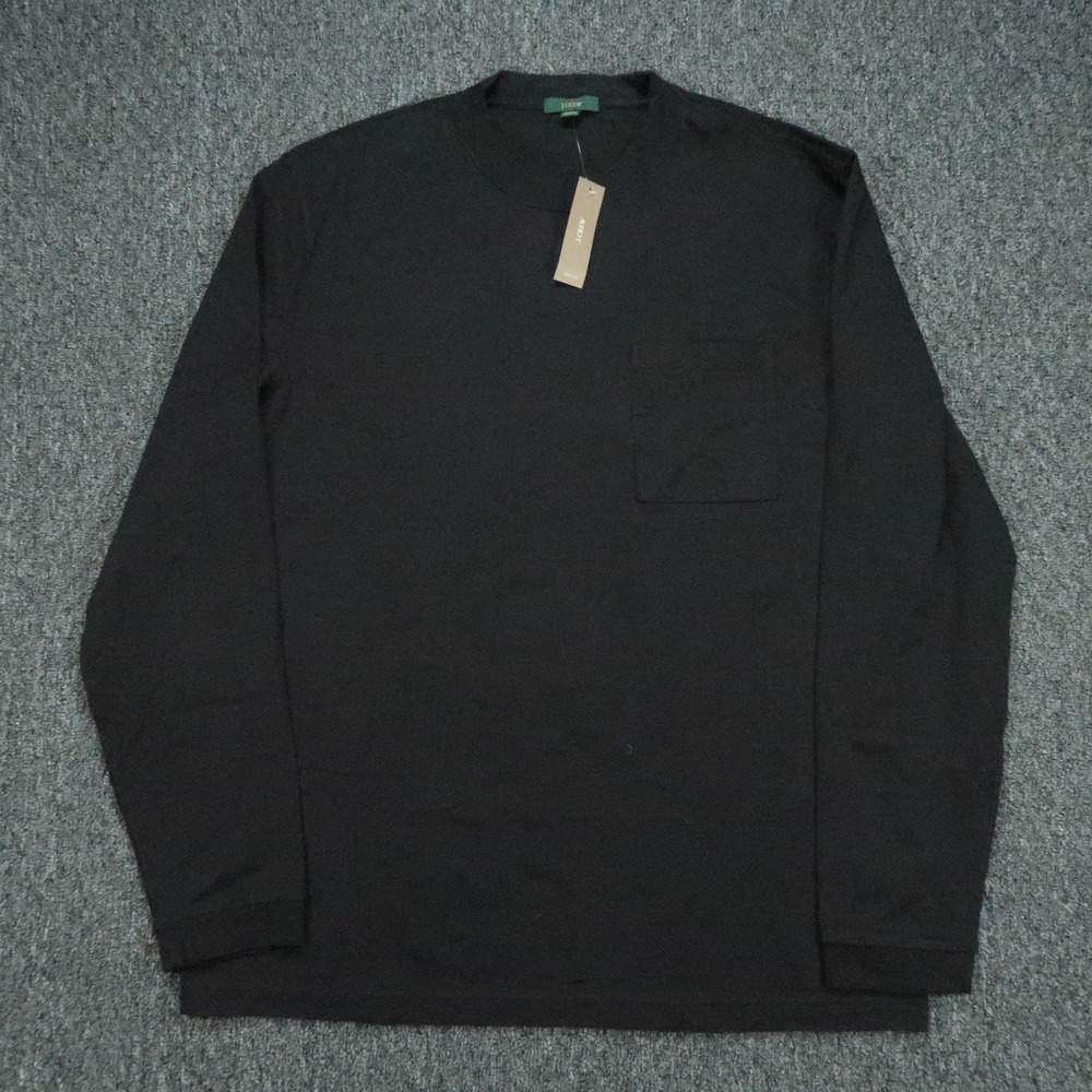 J Crew Shirt Mens Large Black Oarsman Relaxed Long Sleeve Pocket Tee Crew Neck